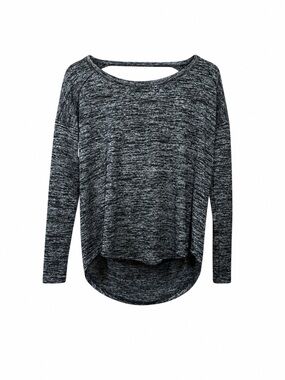 Rag & Bone Gray Black Marled Draped Back Long Sleeve Top Oversized Open Back